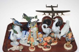 Aviation desk clock and barometer, Lladro and Nao Geese,