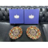 Two Royal Crown Derby Imari scallop edged plates, 1128, boxed.