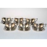 Good quality set of six secessionist silver plated cups and saucers with glass liners.