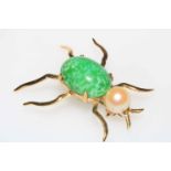 18 carat gold, pearl and gem set insect brooch.