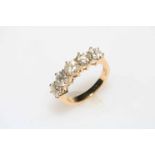 18 carat yellow gold five stone diamond ring, diamonds totalling 2.50 carats, size M.