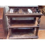 Late Victorian oak three tier buffet, 111cm by 114cm by 55cm.