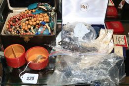Collection of costume jewellery, bead necklaces, 9 carat gold cufflinks, etc.