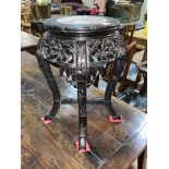 Chinese carved hardwood jardiniere stand with marble inset top, 48cm.