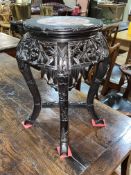 Chinese carved hardwood jardiniere stand with marble inset top, 48cm.