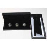 The Royal Mint 30th Anniversary of the £1 coin Royal Arms silver three coin set, with COA.
