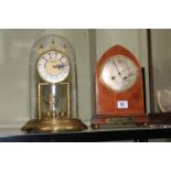 Mahogany inlaid mantel clock and another clock.
