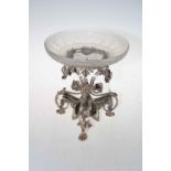 Good quality ornate silver plated table centre piece with etched glass bowl.