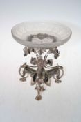 Good quality ornate silver plated table centre piece with etched glass bowl.