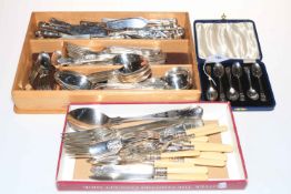 Case of silver spoons and a collection of Kings pattern EP cutlery.