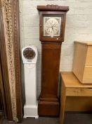 Oak longcase clock with later quartz movement and 1930's painted grandmother clock (2).