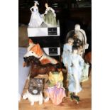 Royal Doulton figurines, Wedgwood 'Adoration', Sylvac Terrier, Waterford clock, carriage clock, etc.