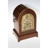 Vintage mahogany inlaid mantel clock with ornate gilt face, 33cm high.