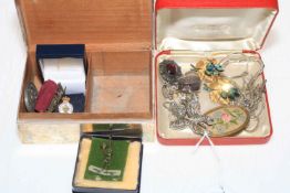 Silver cigarette box, gem set bracelet, assorted jewellery, etc.