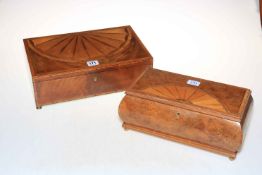 Walnut and satinwood inlaid jewellery box and a mahogany satinwood inlaid box.