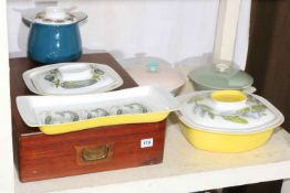 Poole Pottery including Robert Jefferson Lucullus designs and an oak box with key.