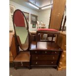 Stag Minstrel five drawer chest, pair pedestals, stool and headboard and similar cheval mirror (6).