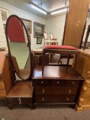 Stag Minstrel five drawer chest, pair pedestals, stool and headboard and similar cheval mirror (6).