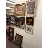 Collection of six various pictures including gilt framed watercolour, two signed oils, etc.