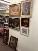 Collection of six various pictures including gilt framed watercolour, two signed oils, etc.