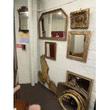 Collection of nine various mirrors including overmantels, oak fretwork, etc,