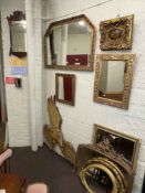 Collection of nine various mirrors including overmantels, oak fretwork, etc,