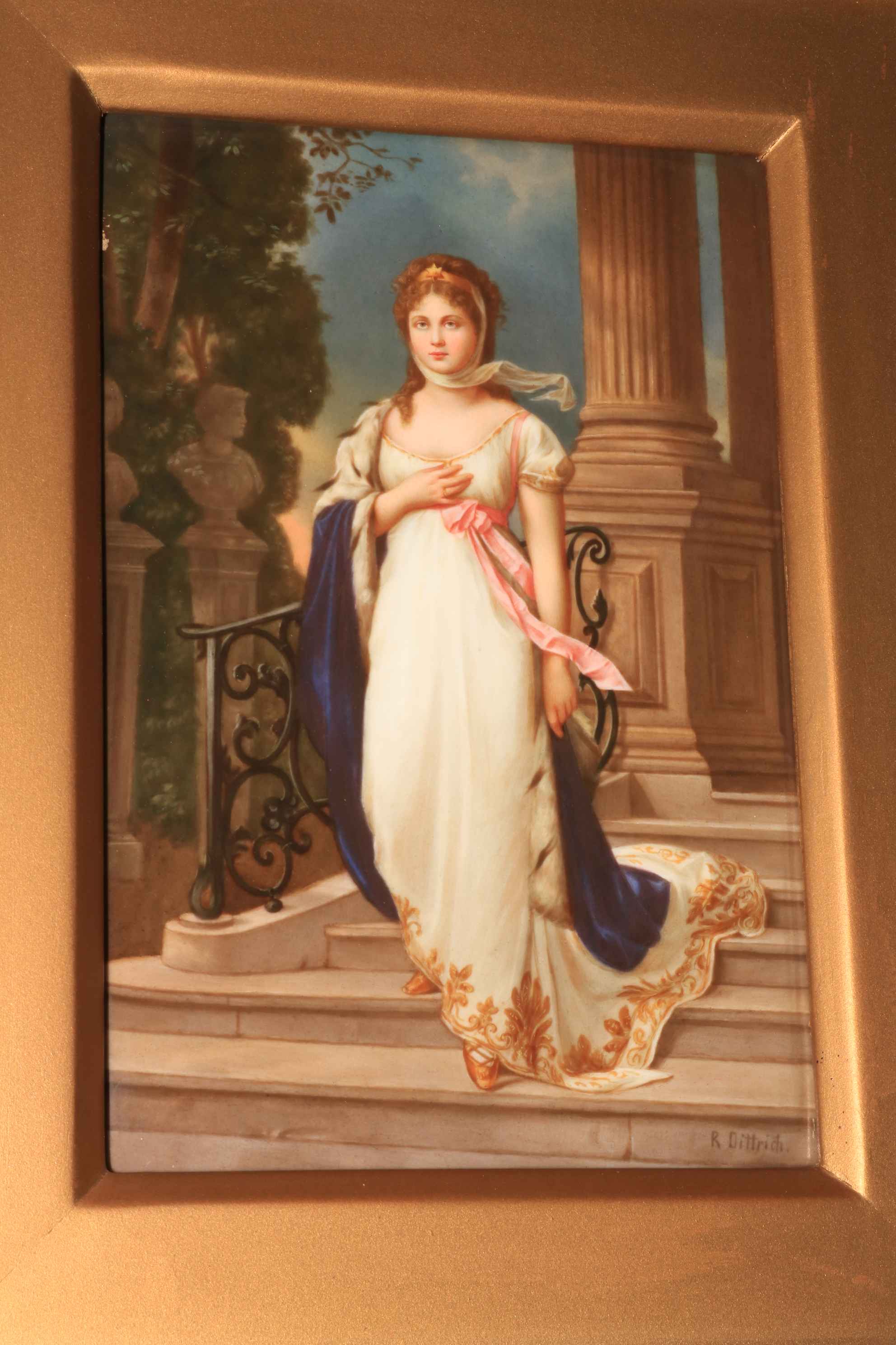 Vienna KPM porcelain plaque painted with elegant portrait of Queen Louise of Prussia after Gustav - Image 2 of 2