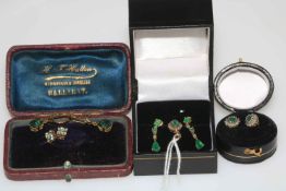 Four pairs of 9 carat gold earrings and pendant.