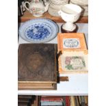 WITHDRAWN Two Sunderland lustre plaques, Belleek pedestal bowl, bible and a Chinese charger.