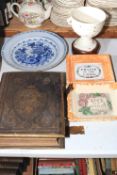 WITHDRAWN Two Sunderland lustre plaques, Belleek pedestal bowl, bible and a Chinese charger.