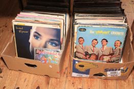 Two boxes of LP records including pop and rock.