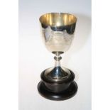 Large silver trophy cup on wooden stand, Sheffield 1911.