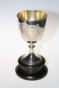 Large silver trophy cup on wooden stand, Sheffield 1911.