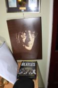 Beatles memorabilia including John Lennon Imagine gold record, canvas, Failsworth beret hat,