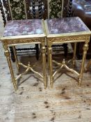 Pair gilt marble inset top lamp tables, 71cm by 40cm by 40cm.