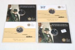 Royal Mint UK £20 fine silver coin packs including two 2014 Outbreak and two 2015 Churchill.