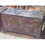 Eastern carved camphorwood trunk, 61cm by 103cm by 51cm.
