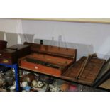 Victorian cash drawer, boxed telescope and stand, wall coat rack,