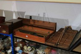 Victorian cash drawer, boxed telescope and stand, wall coat rack,