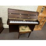 Cramer Upright overstrung piano and piano stool (piano 109cm by 131cm by 48cm).
