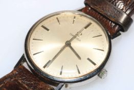 Omega steel gents wristwatch with leather strap.