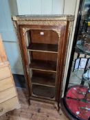 Continental rosewood and gilt mounted marble inset top vitrine, 151cm by 61cm by 37cm.