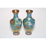 Pair of Chinese Cloisonné floral decorated vases, 16cm.