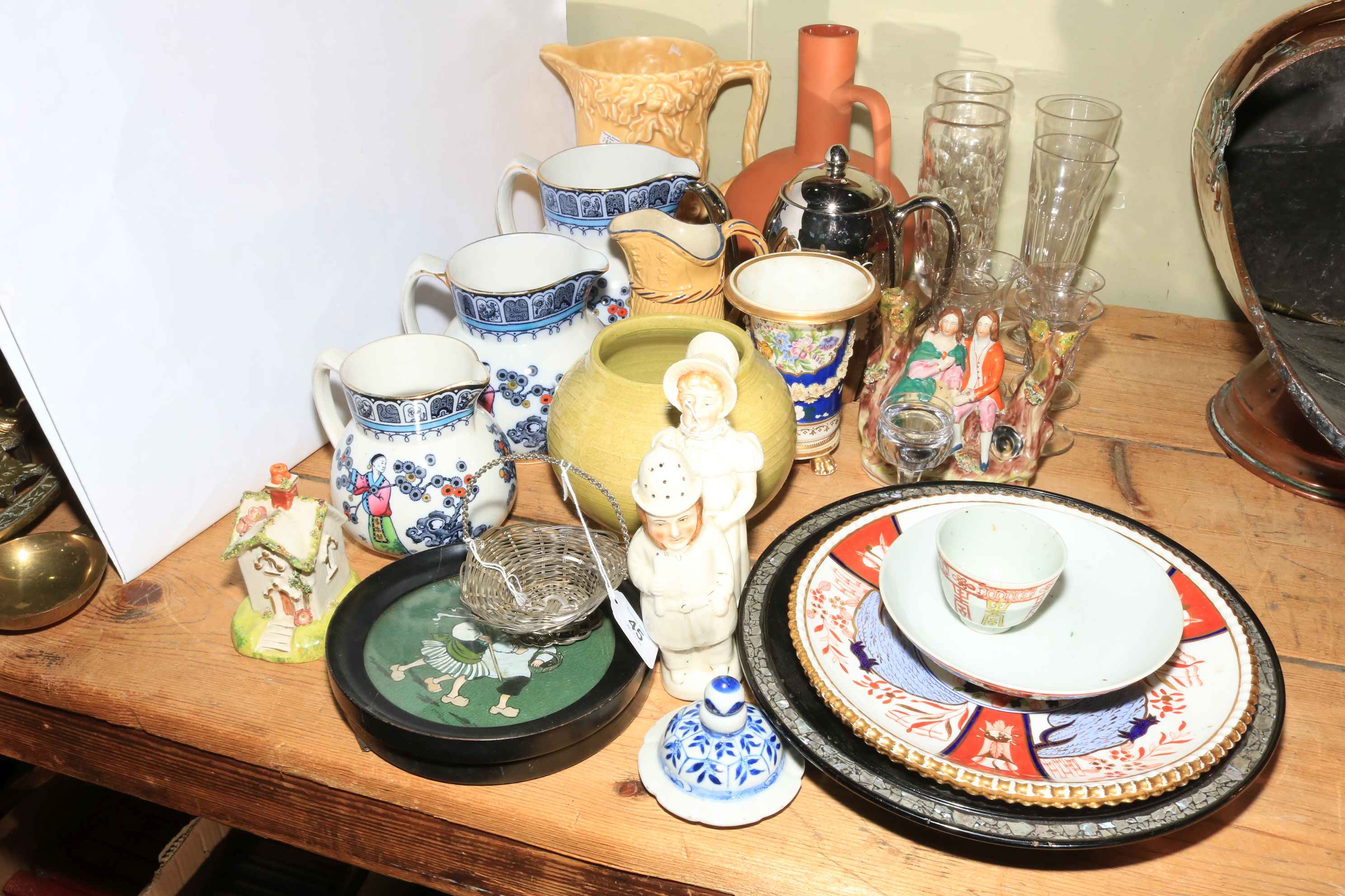 Collection of vintage porcelain including Losol Ware, Staffordshire, Oriental wares, glass, etc.
