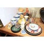 Collection of vintage porcelain including Losol Ware, Staffordshire, Oriental wares, glass, etc.
