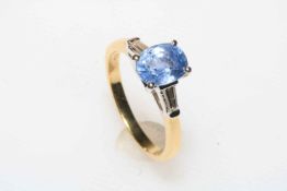 Three carat sapphire and diamond ring set in 18 carat gold, size M/N,