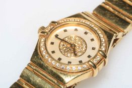 Ladies 18 carat yellow gold Omega Constellation bracelet watch containing 41 diamonds in the dial,