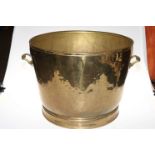 Vintage beaten brass two handled log bucket, 40cm high.