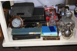 Coin year pack, cased cutlery, barometer, decanter, mantel clock, typewriter, etc.