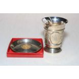 Queens Silver Jubilee souvenir silver beaker and circular card tray.